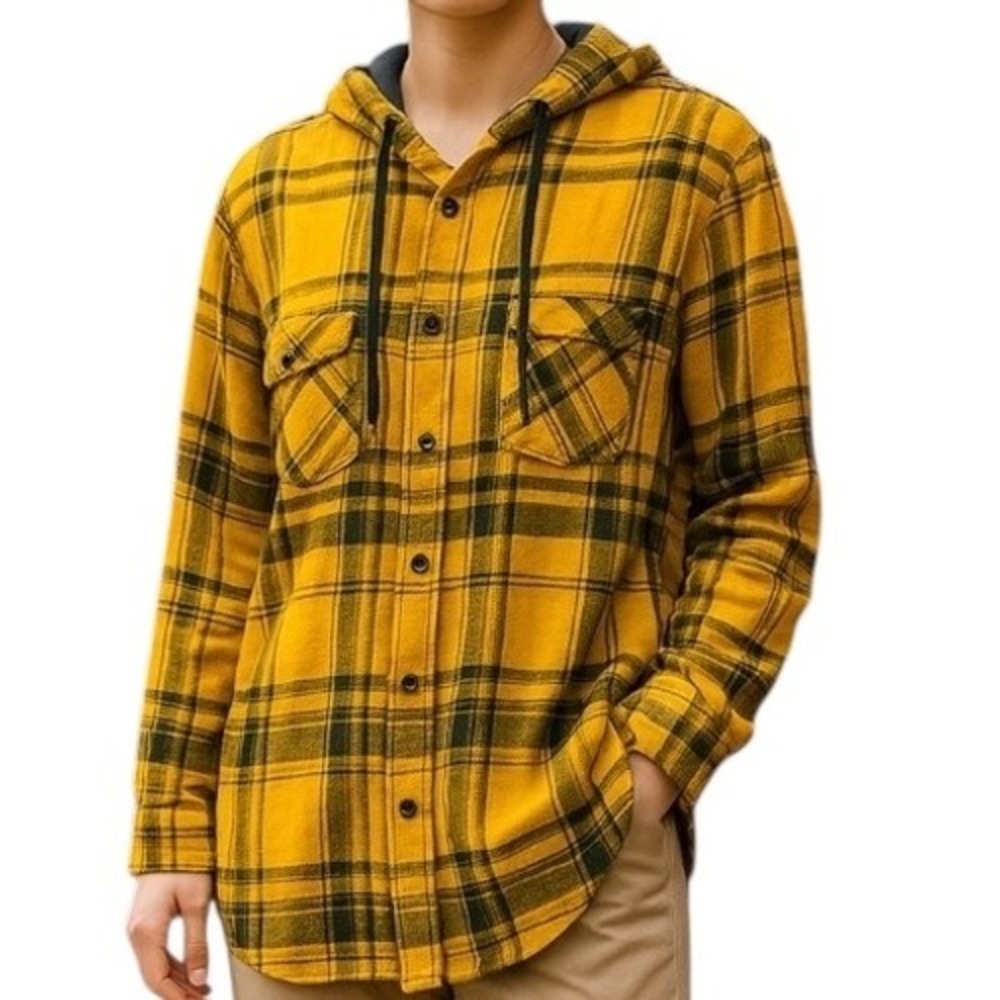 No Boundaries Womens Long Sleeve Hooded Flannel Cotton Shirt Plus Size 3XL